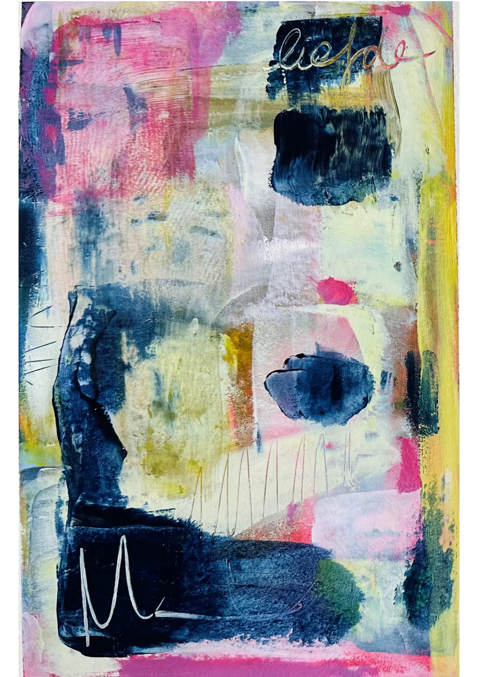 Abstract schilderij met de tekst liefde door Harriet van Utenhove
